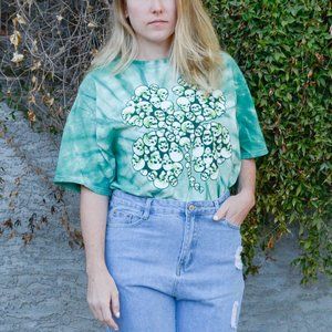 Green Tie Dye Four Leaf Clover with Skulls